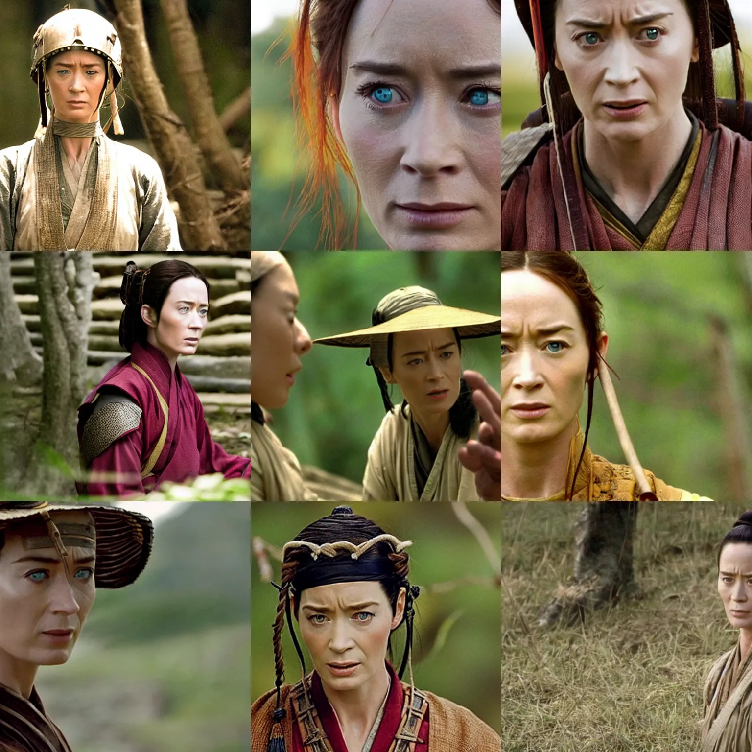 Prompt: movie still of emily blunt in crouching tiger hidden dragon, close up