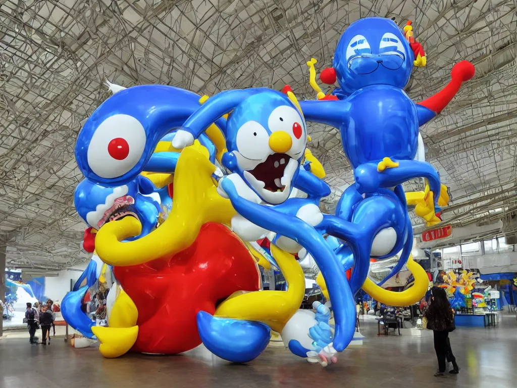 Prompt: Jeff Koon’s Doraemon Dorami Fractal Dragon statue