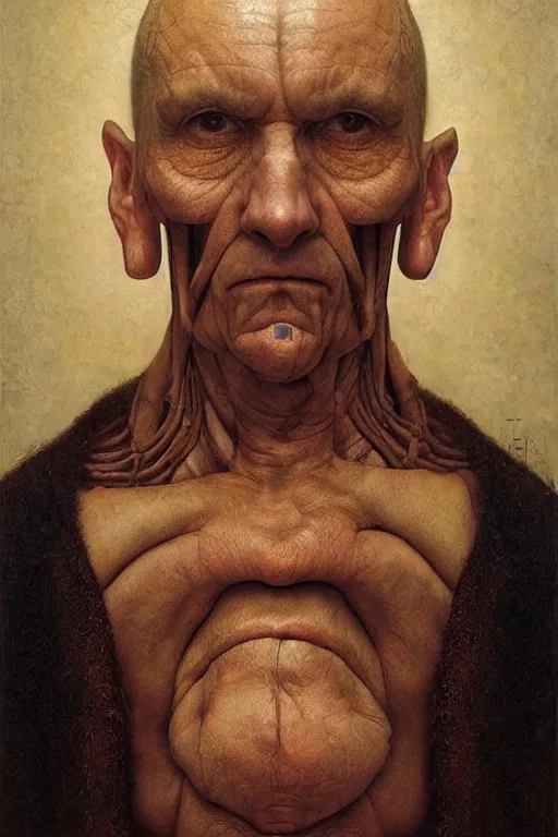 Prompt: beautiful clean oil painting biomechanical portrait of middle age man face by dino valls, wayne barlowe, rembrandt, complex, stunning, realistic, skin color
