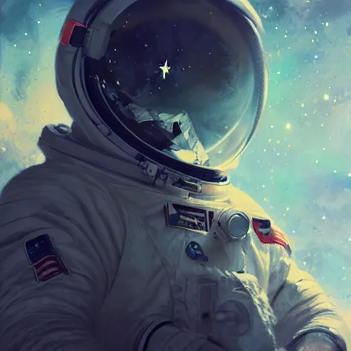 Image similar to astronaut drifting in space, artwork by greg rutkowski