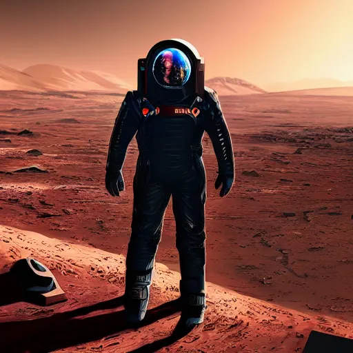 Image similar to elon musk in cyberpunk style on mars digital art very detailed 4 k detailed super realistic