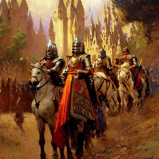 Image similar to attractive knights in camelot. highly detailed painting by gaston bussiere, craig mullins, j. c. leyendecker