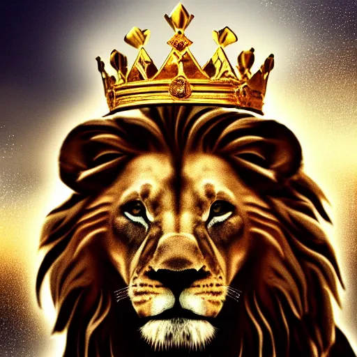 Prompt: mighty lion roaring with king crown on head. Digital art, cinematic, dramatic, high detail, photographic, sharp focus, illustration, HD, 8k