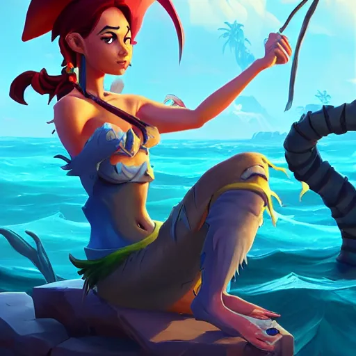 Image similar to jack the pirate mermaid on sea of thieves game avatar hero, behance hd by jesper ejsing, by rhads, makoto shinkai and lois van baarle, ilya kuvshinov, rossdraws global illumination