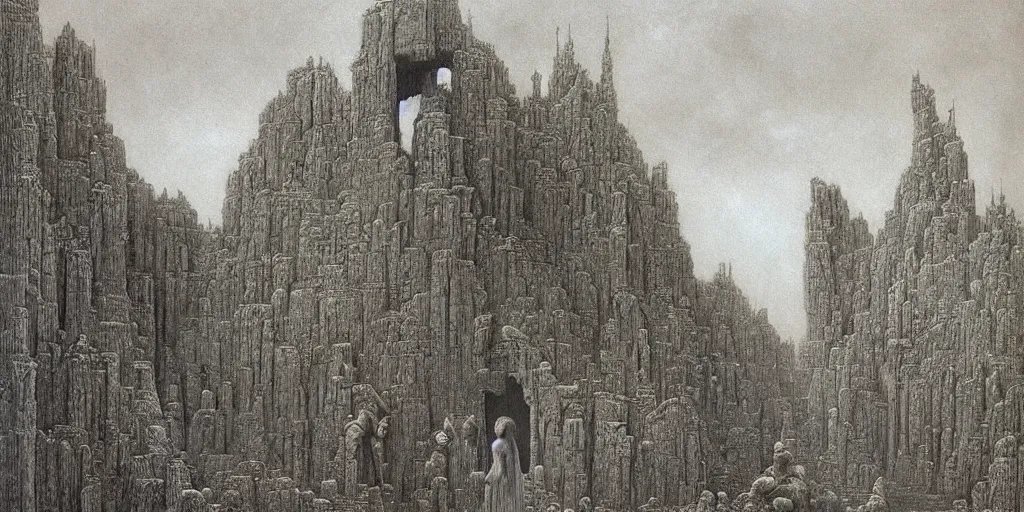 Prompt: an ultra detailed paradise with saintly robed figures, art by beksinski