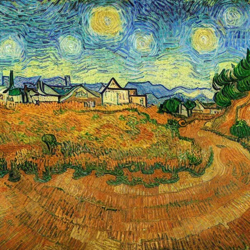 Image similar to grand theft auto ( gta ) landscape in the style of vincent van gogh, trending on artstation