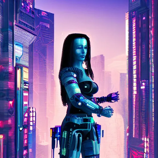 Prompt: a futuristic still of cyberpunk monalisa in a cyberpunk city, 8k, trending on artstation, highly detailed, cyberpunk monalisa cyberpunk monalisa, 8k details