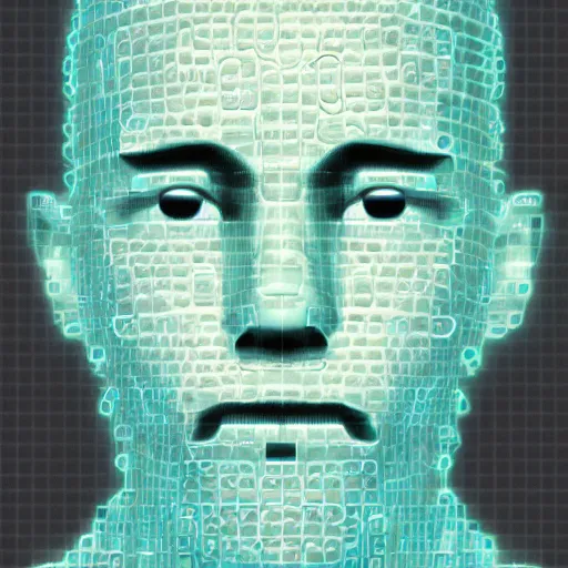 Image similar to hyperrealistic portrait DataNFT, your personal data avatar, key to the new data economy by H.P. Lovecraft