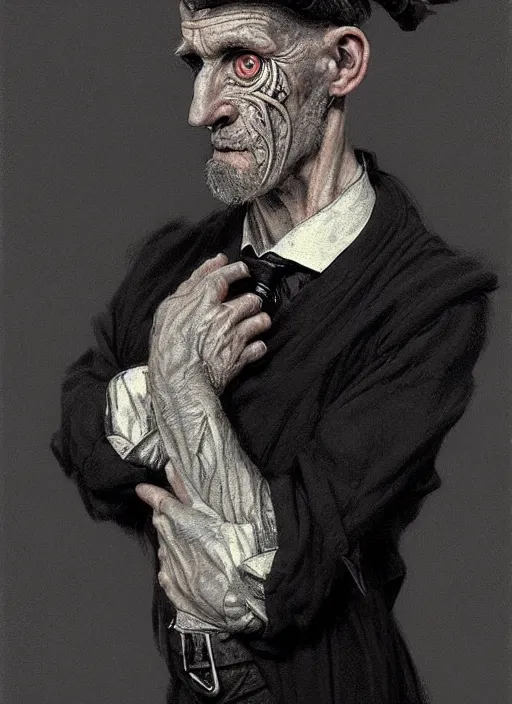 Prompt: portrait of a gaelic man with a crooked nose and a confident expression, 1 9 6 0 s, black clothes, goth, punk, funk, intricate, elegant, highly detailed, digital painting, artstation, concept art, smooth, sharp focus, illustration, art by wlop, mars ravelo and greg rutkowski