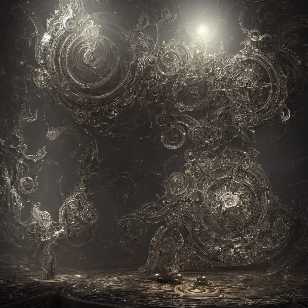 Image similar to time machine, silver mechanical fantasy, intricate, elegant, highly detailed, digital painting, concept art, smooth, sharp focus, illustration, divine realm of gods, realistic cinematic style, filmed in 70mm, volumetric lighting, octane render, photographic, concept art, artist Leonardo DaVinci, unreal engine 8k