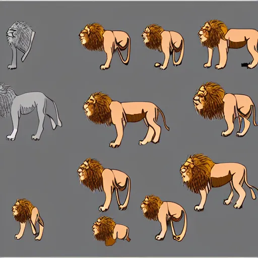 Image similar to lion character sheet, concept art, 2 d, digital