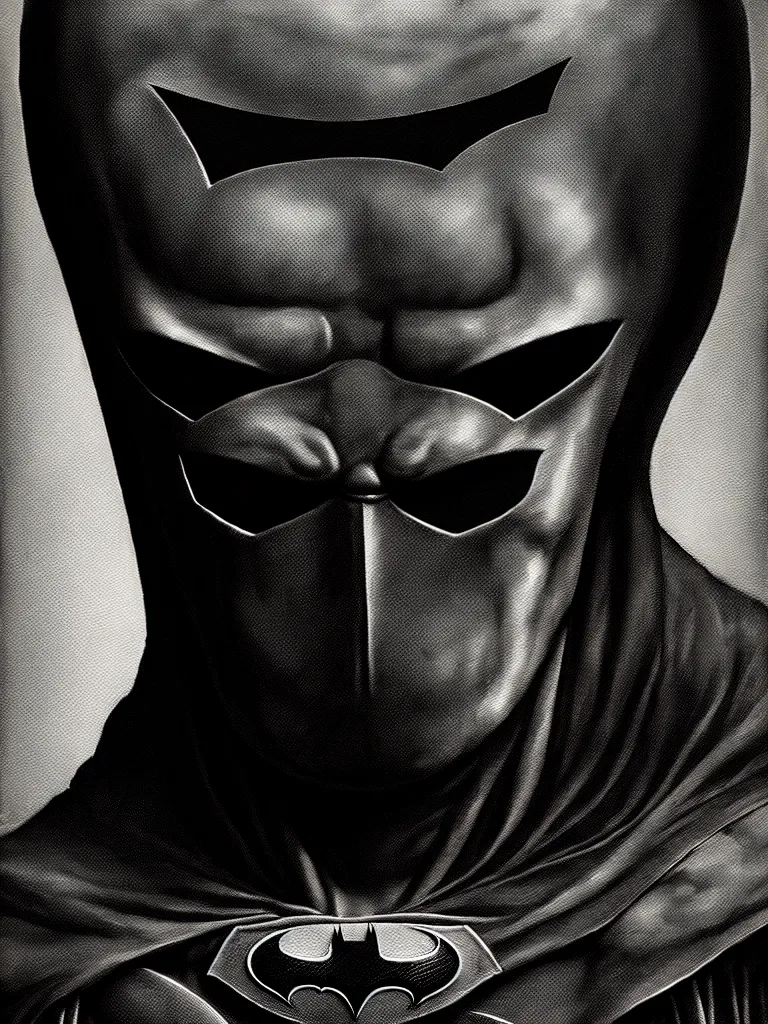 Prompt: portrait of batman only head and chest, intricate, desaturated, Hieronymus Bosch, oil on canvas, gouache painting, masterpiece, trending on artstation, cinematic composition, dramatic pose, sharp, details, hyper-detailed, HD, 4K, 8K