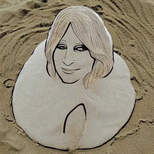 Prompt: barbara streisand made of sand, as sandman