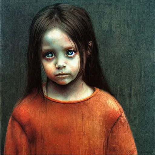 Prompt: portrait of 4 years old girl, painting by Beksinski