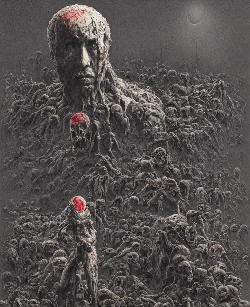 Image similar to moon made from thousands of bloody corpses of Nicolas Cage, body horror, flesh, grotesque hell, highly detailed, artstation, art by zdislav beksinski, wayne barlowe, phil hale