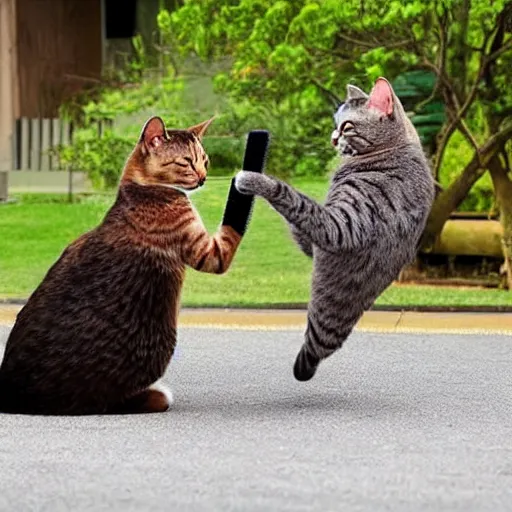 Image similar to cats fighting like samurai