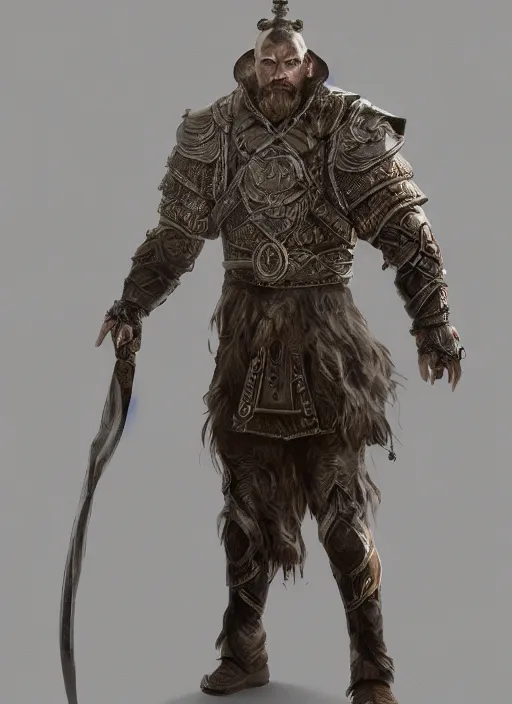 Image similar to Slavic hero, epic and possibly Proto-Slavic mythology, full body, detailed and realistic, 4k, artstation, octane render