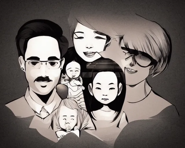 Prompt: family, a simple vector based illustration, by ross tran, artgerm, surrealism