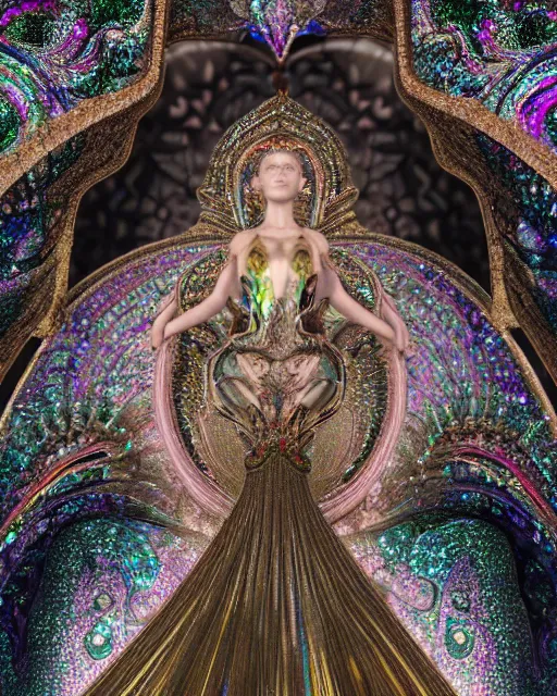 Prompt: a highly detailed metahuman 4 k close up render of a bella hadid nataraja monument renaissance in iris van herpen dress schiaparelli in diamonds crystals swarovski and jewelry iridescent in style of alphonse mucha gustav klimt trending on artstation made in unreal engine 4