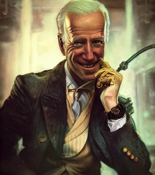 Image similar to portrait of steampunk joe biden cosplaying, by wlop, by simon stalengrad, by ilya repin, bioshock screenshot, photorealistic fan art, detailed shading, intricate abstract