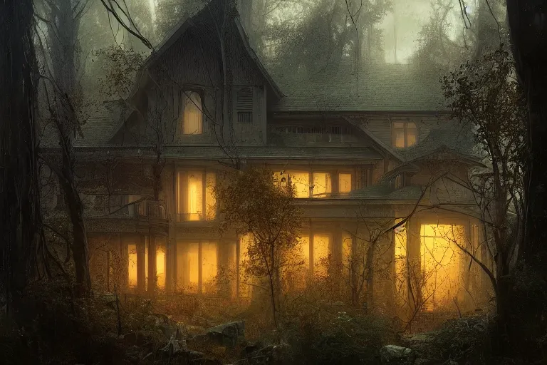 Prompt: [ contemporary house ] stands in the middle of a maintained forest trending on artstation cgsociety contest winner award winning 4 k intricate detailed golden ratio!! by greg rutkowski and gaston bussiere dark gloomy atmosphere artstation hd artstation landscape