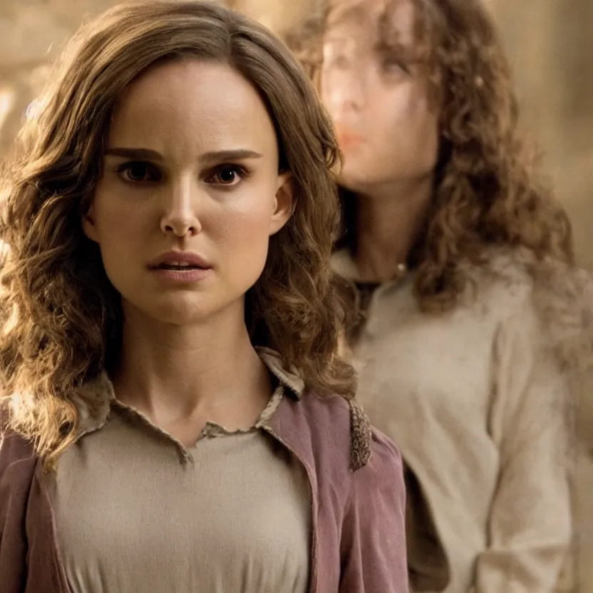 Prompt: natalie portman as hermione granger, ultra realistic, harry potter movie screenshot, cinematic, sense of awe