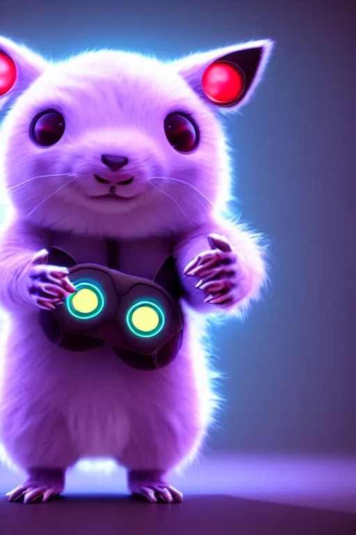 Image similar to high quality 3 d render neo - cyberpunk very cute half fluffy! wombat!! half cyborg with headphones, pastel mechanical! paw, highly detailed, unreal engine cinematic smooth, in the style of detective pikachu, hannah yata charlie immer, neon purple light, low angle, uhd 8 k, sharp focus