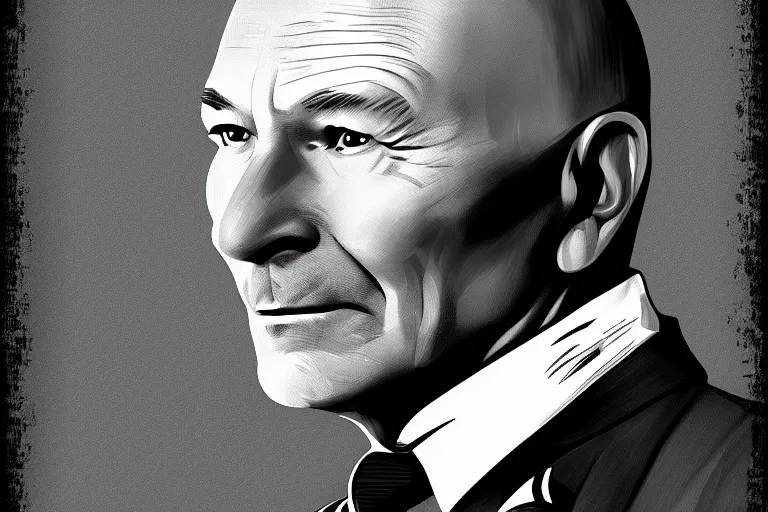 Image similar to patrick stewart as a captain, digital art