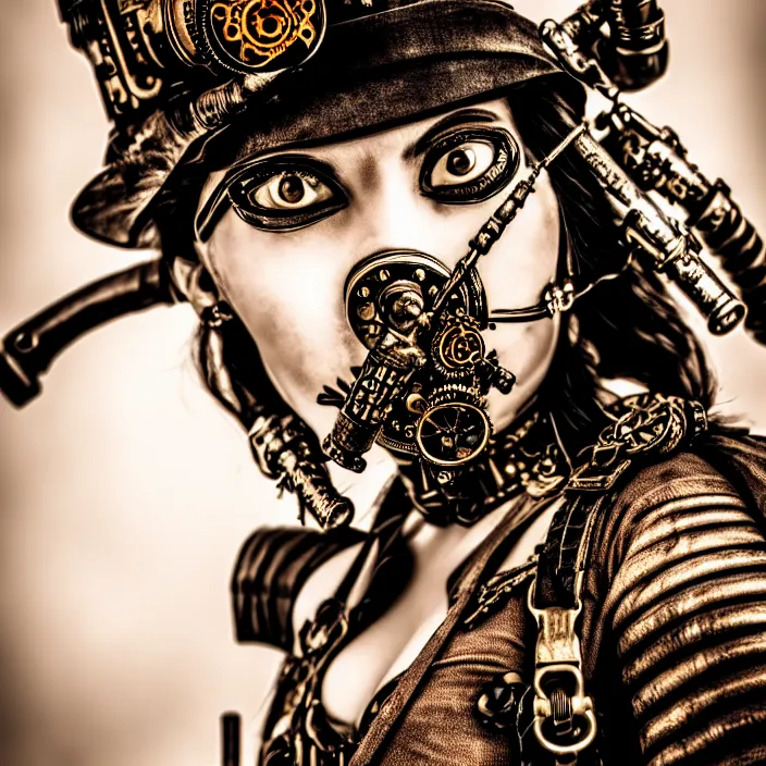 Image similar to photograph of a beautiful steampunk warrior. extremely detailed. dslr. 5 0 mm.