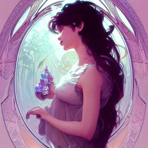 Prompt: beautiful young girl vaporwave aesthetic, synthwave, intricate, elegant, highly detailed, digital painting, artstation, concept art, smooth, sharp focus, illustration, art by artgerm and greg rutkowski and alphonse mucha
