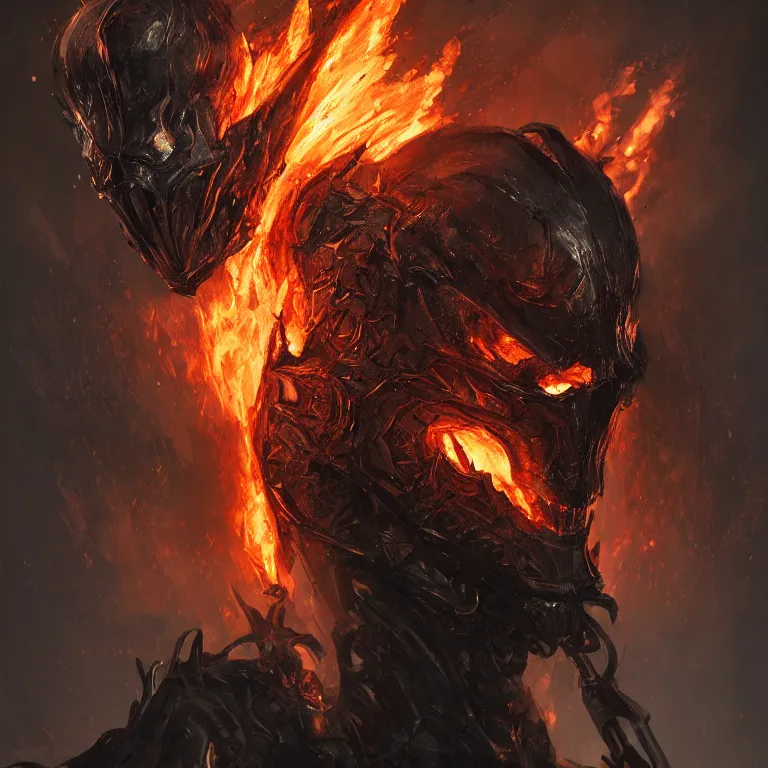 Image similar to Ghost Rider, flaming grim reaper, demons of hell, the pits of hell, headshot photo, character concept, dark souls concept art, Feng Zhu concept art, dramatic lighting, highly stylized, trending on artstation, high-quality wallpaper, desktopography