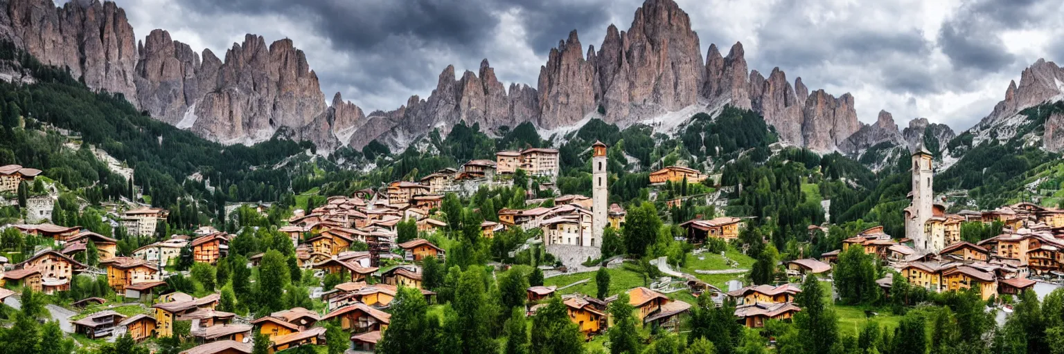 Image similar to an italian town in the dolomites mountains