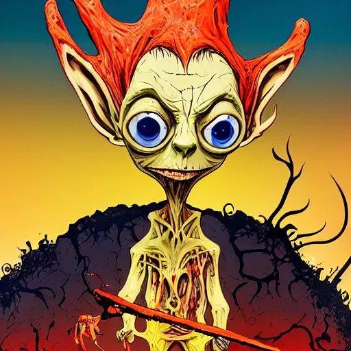 Image similar to Tim Burton style Gollum by Alex Pardee and Nekro and Petros Afshar, and James McDermott,unstirred paint, vivid color, cgsociety 4K