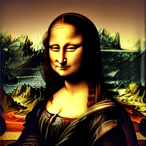 Image similar to mona lisa on the cover of her new death metal album