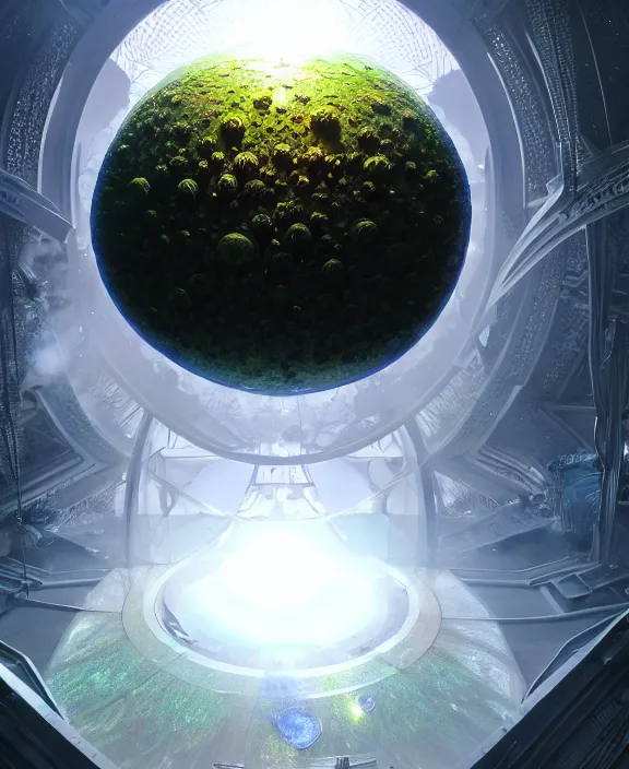 Image similar to dyson sphere, transparent clear see - through image of lush botany, aurora spaceship environment, ultra realistic, concept art, photorealistic, octane render, 8 k, unreal engine. art by gustave dore and nori inoguchi and sam kaplan and zachary goulko and christopher marley and artgerm and alphonse mucha