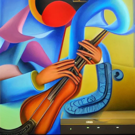 Image similar to music as a video game, oil and acrylic on canvas, surrealism, high detail