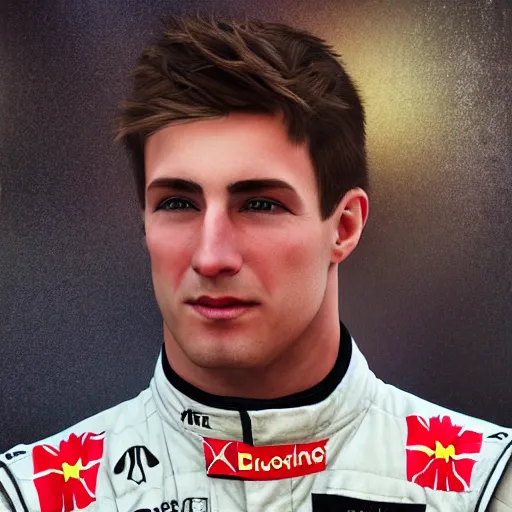 Image similar to a realistic detailed photo of a handsome guy who is an f 1 driver