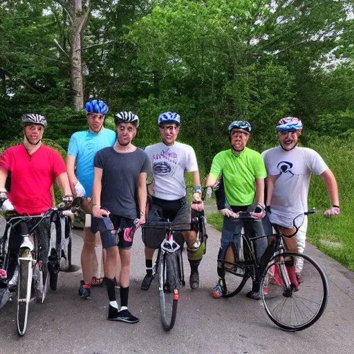 Prompt: bicycle crew in montauk drinking beer