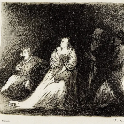 Prompt: a photocopy of a lost goya etching