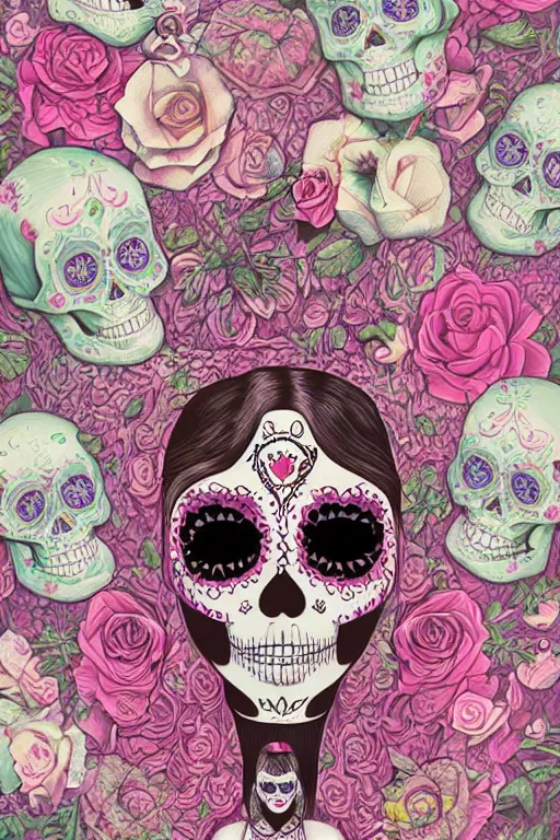 Image similar to Illustration of a sugar skull day of the dead girl, art by mike winkelmann