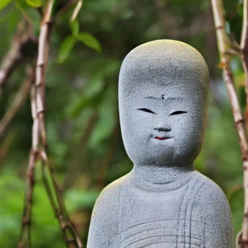 Prompt: photo of a jizo stature in a garden