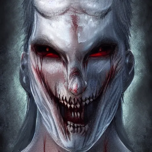 Image similar to detailed digital art of a pale, scrawny wendigo; until dawn; snow; dark, horrifying