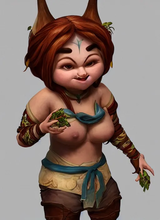 Prompt: Auka a fantasy evil charater Proto-Slavic mythology, A kind of mischievous forest spirit, small, pot-bellied, with round cheeks., full body, detailed and realistic, 4k, top-artstation, inspired blizzard games, octane render