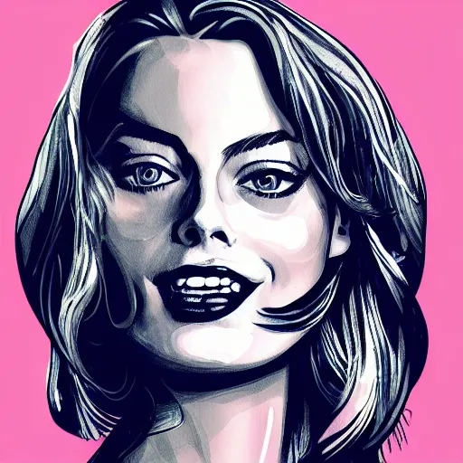 Image similar to An illustration of margot robbie in the style of andre ducci