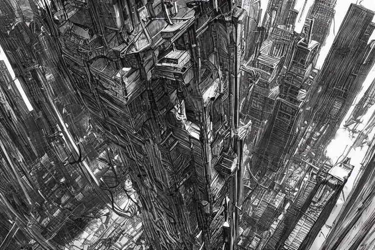 Image similar to comic book illustration, wide view of a very tall structure hovering 10 feet above the ground, the ground below it is scorched and cracked, cyberpunk concept art by Moebius, highly detailed, intricate, sci-fi, sharp focus, Trending on Artstation HQ, deviantart