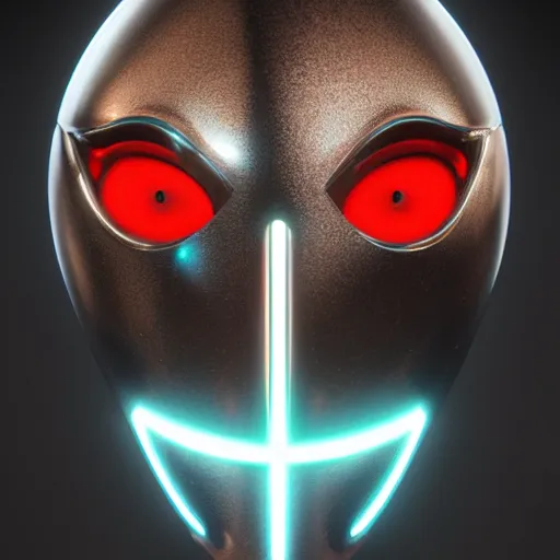 Image similar to chrome majora's mask, glossy, metallic, neon, symmetrical, tribal patterns, realistic, unreal engine, octane redshift, artstation, behance