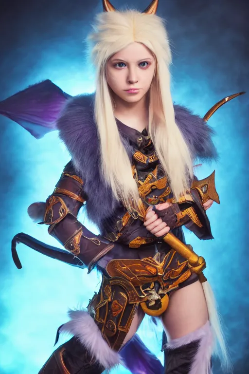 Image similar to a female DND leonin, high resolution film still, 8k, HDR colors, cosplay, studio lighting