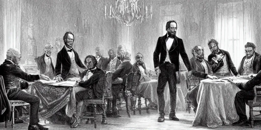 Image similar to five score years ago, a great american, in whose symbolic shadow we stand today, signed the emancipation proclamation. ultrafine highly detailed colored illustration, intricate linework, sharp focus, octopath traveler, final fantasy, unreal engine highly rendered, global illumination, radiant light, intricate environment