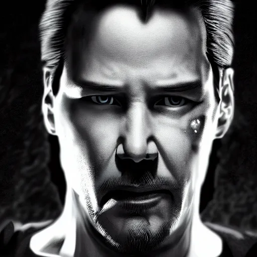 Image similar to Keanu Reeves as terminator , muscle extremely detailed, fantastic details full face, mouth, trending on artstation, pixiv, cgsociety, hyperdetailed Unreal Engine 4k 8k ultra HD, WLOP