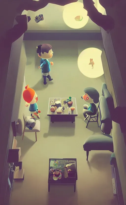 Prompt: animal crossing, surreal illustration, by atey ghailan and escher and edward hopper